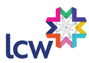 The LCW logo with a compass star overlaid in the negative space of the ribbon motif.